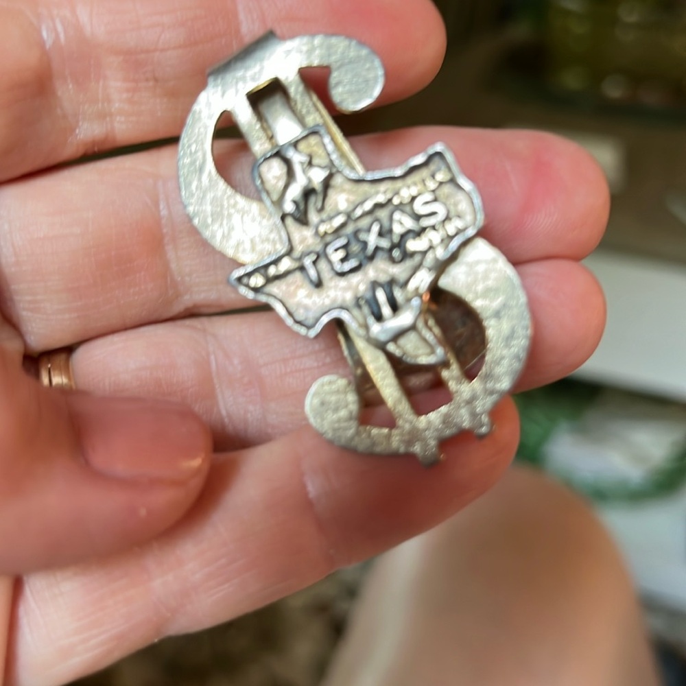 Vintage Texas dollar sign money clip gold tone rodeo rider Austin Dallas